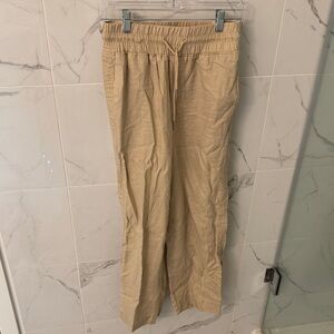 Quince Neutral Beige Drawstring Straight-Leg 100% Linen Pants